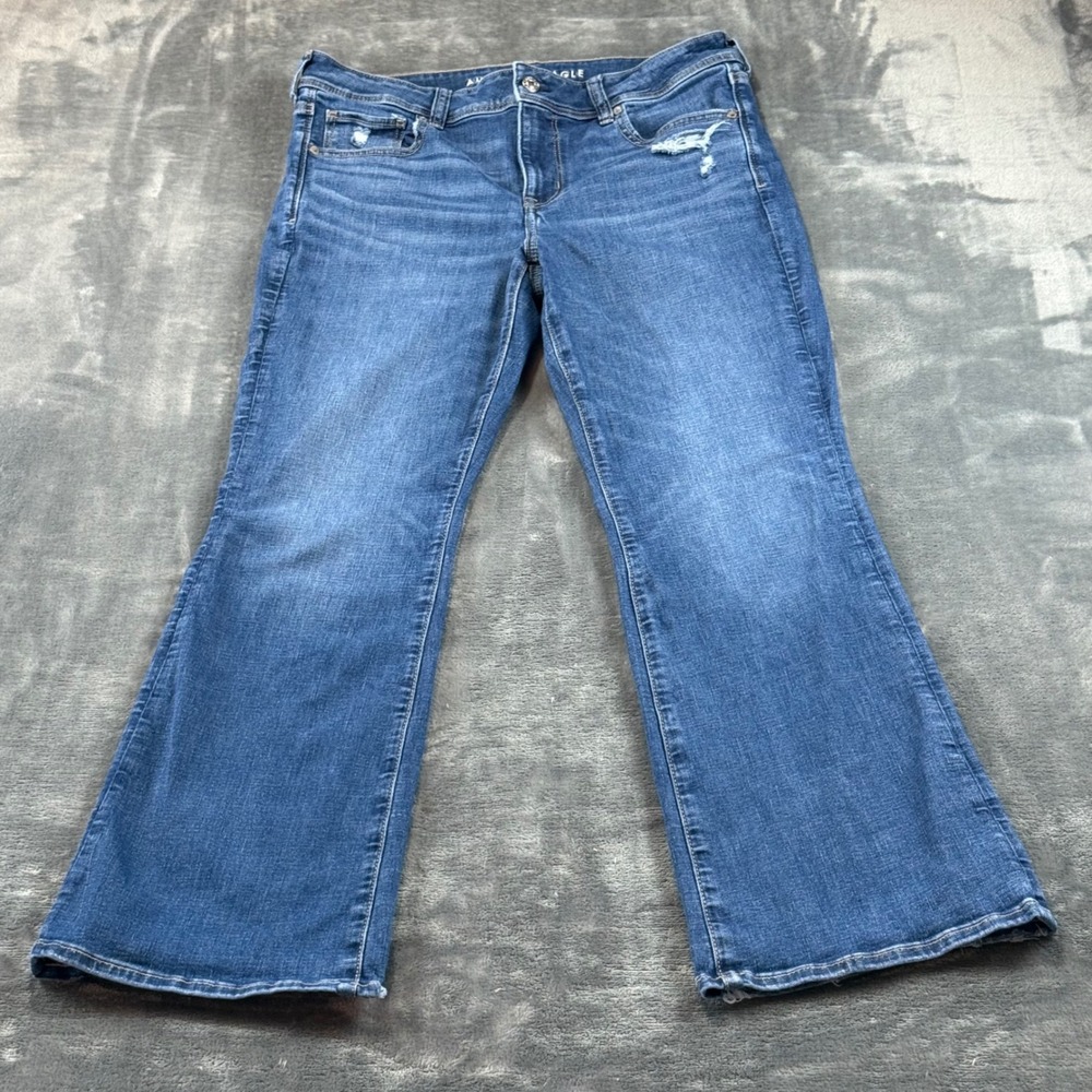 American Eagle Kick Boot Next Level Stretch Distressed Jeans Blue 14 Short